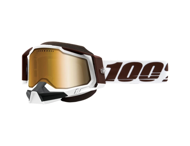 100% Racecraft 2 Snowmobile Goggles With Mirrored Lens-Brown, White 1 100% Racecraft 2 Snowmobile Goggles With Mirrored Lens-Brown, White